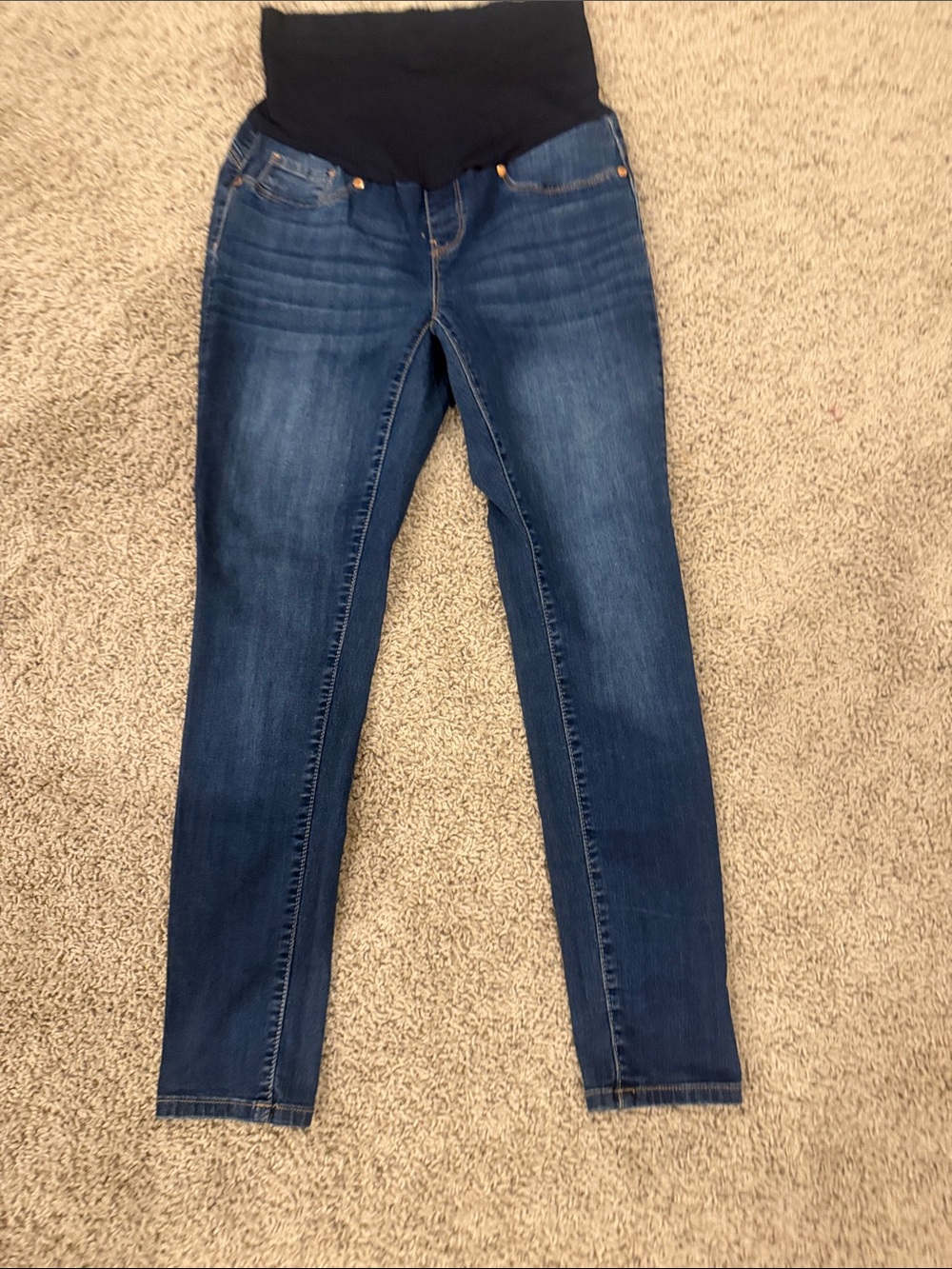 Maternity Skinny Jeans with Black Support Panel - Dark Blue